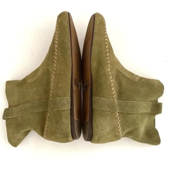 Anthropologie Latigo Olive Green Suede Moccasin Boho Bootie sz 9.5 Cottagecore - Picture 6 of 9